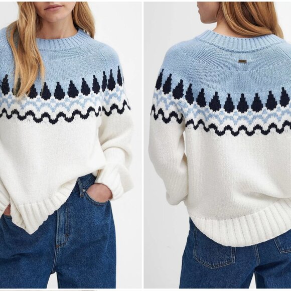 Barbour Kingsford Fair Isle Sweater In Ecru White